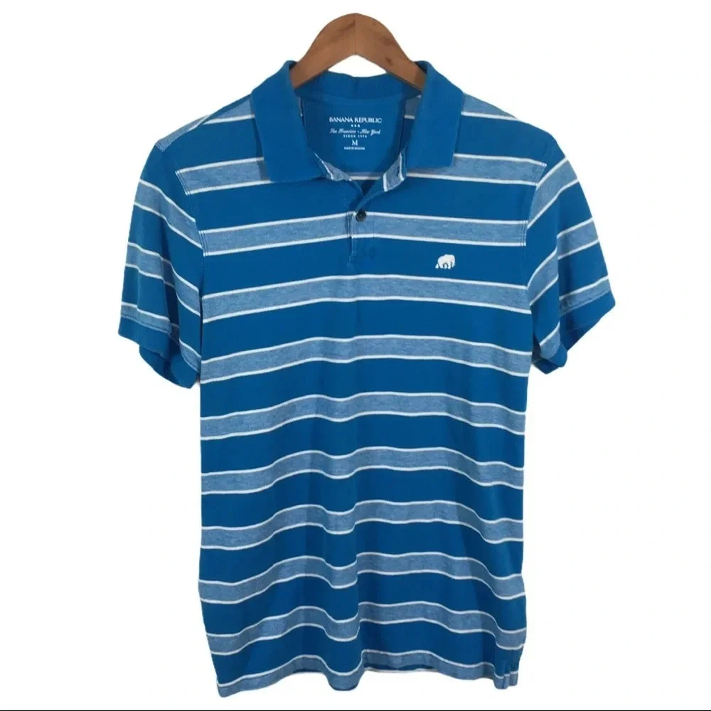 PO378 Mens Banana Republic Designer Striped Short Sleeve Polo M